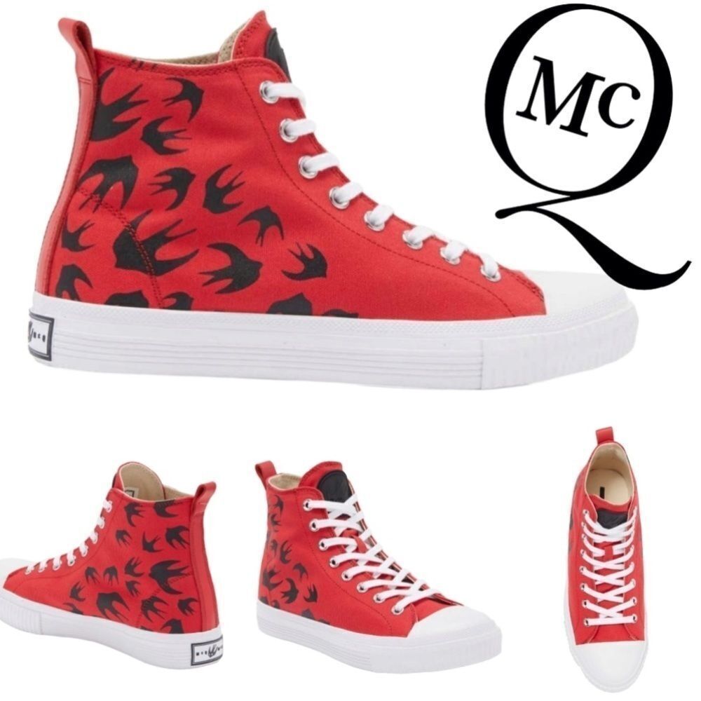 NWT Alexander McQueen Swallow‎ Swarm Red Vulc High-Top Sneaker by MCQ
